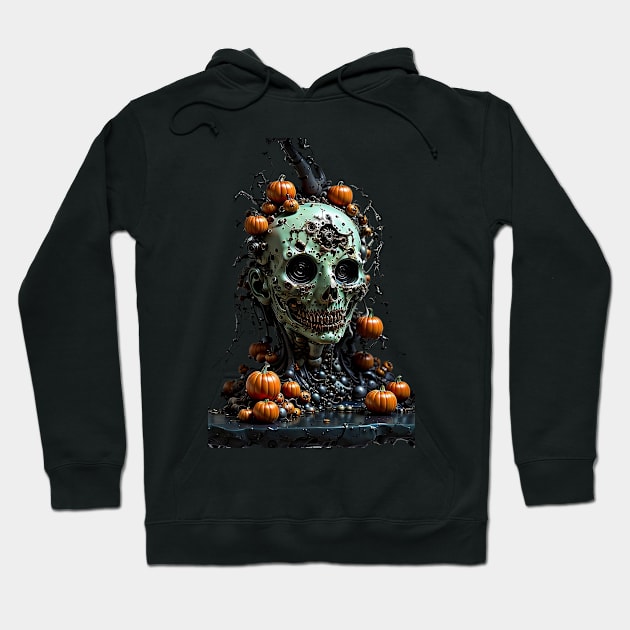 The Enigmatic Glow: Haunted Halloween Pumpkin Hoodie by Helen Morgan